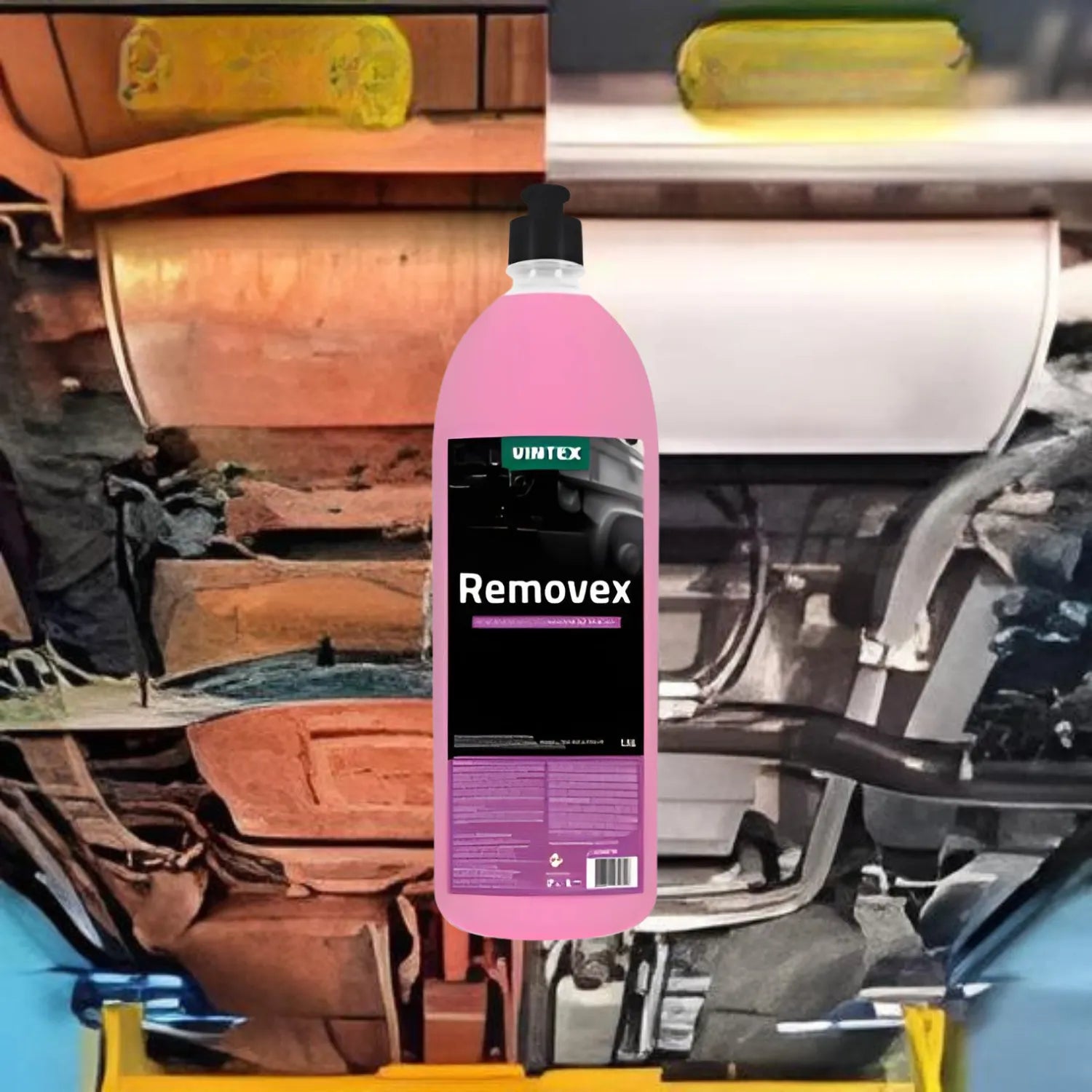 Vintex Alumax 1.5L concentrated descaler applied on chassis and stainless steel surfaces