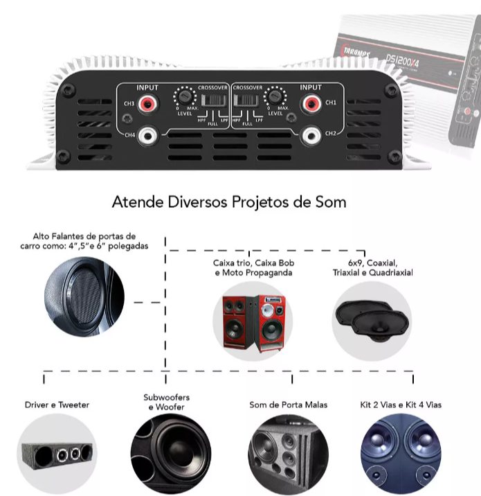 TARAMPS DS 1200X4 1200 WATTS 4 CHANNELS CAR AMPLIFIER 2 OHM