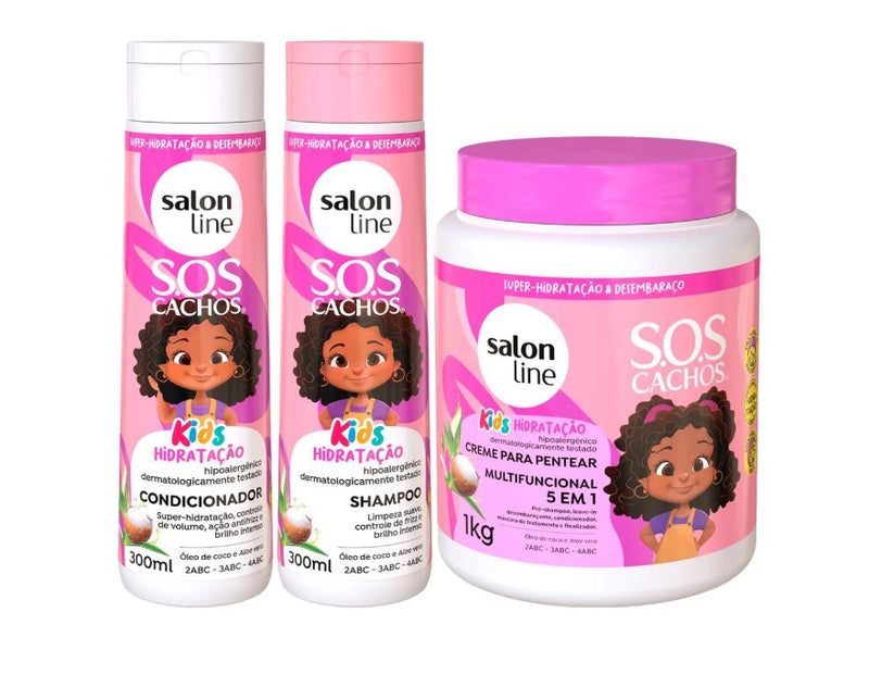 Kids Curly Hair Care Kit – Shampoo, Conditioner & Styling Cream | Salon Line