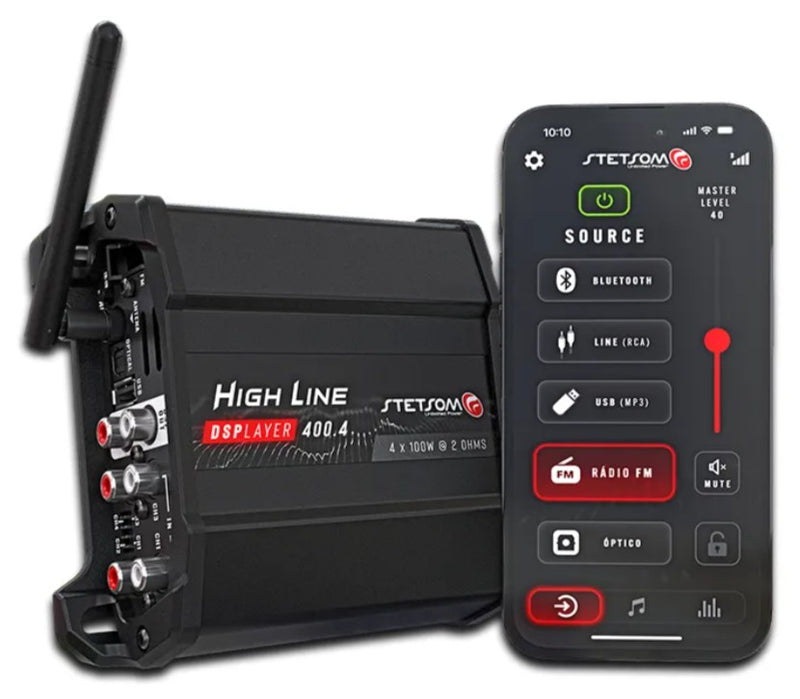 Stetsom HL400.4 Module – 4-Channel Amplifier with DSP, Bluetooth, USB, FM & Multiple Inputs (Black)