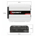 Taramps TS 800x4 rear panel with RCA inputs and high-level wire inputs for OEM radio integration