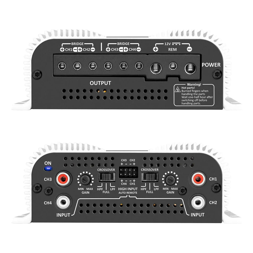 Taramps TS 800x4 side profile showing compact Class D footprint at 1.89 inches height