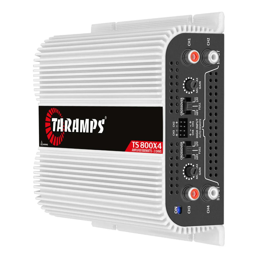 Taramps TS 800x4 4-channel 800W RMS Class D car audio amplifier in white finish
