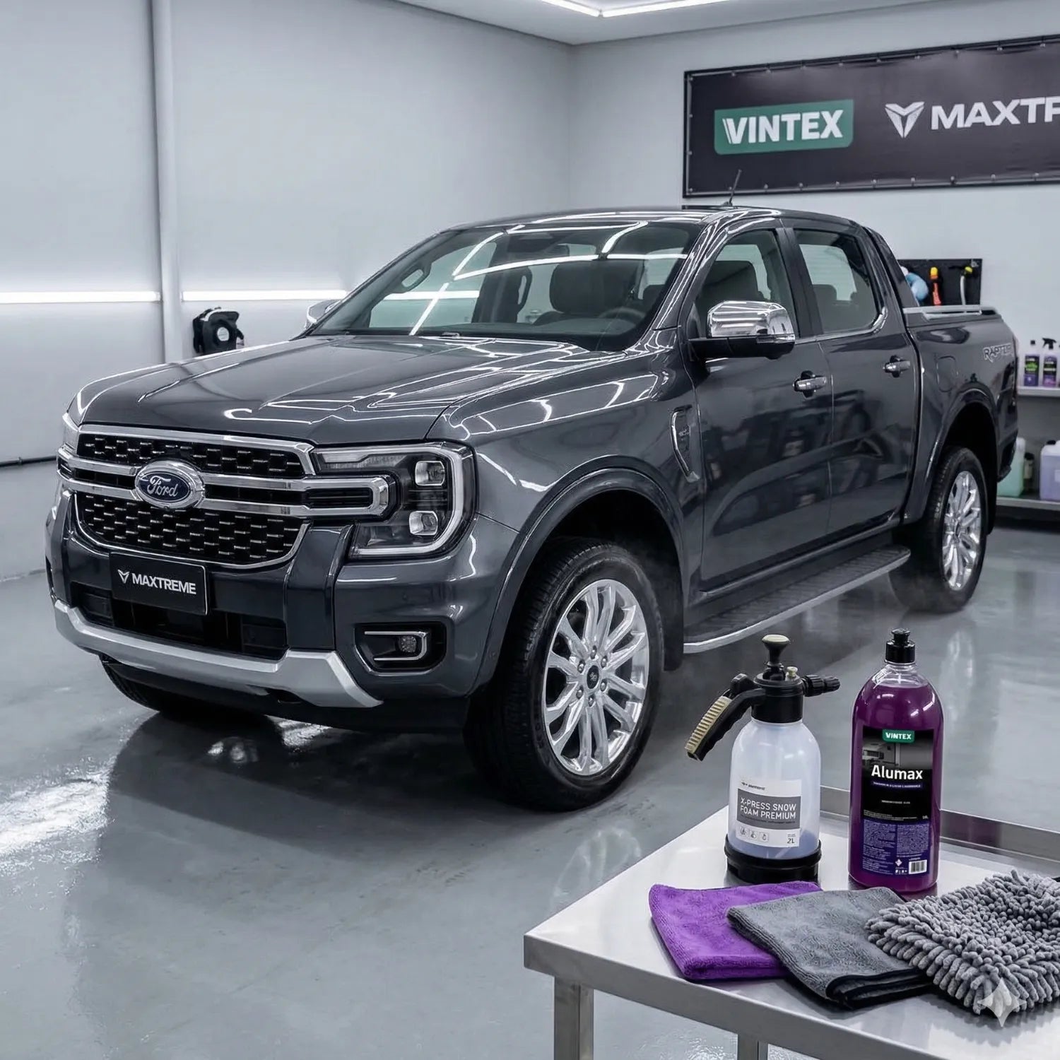 Vonixx Alumax 1.5L dilutable formula applied with pump sprayer on engine bay surfaces